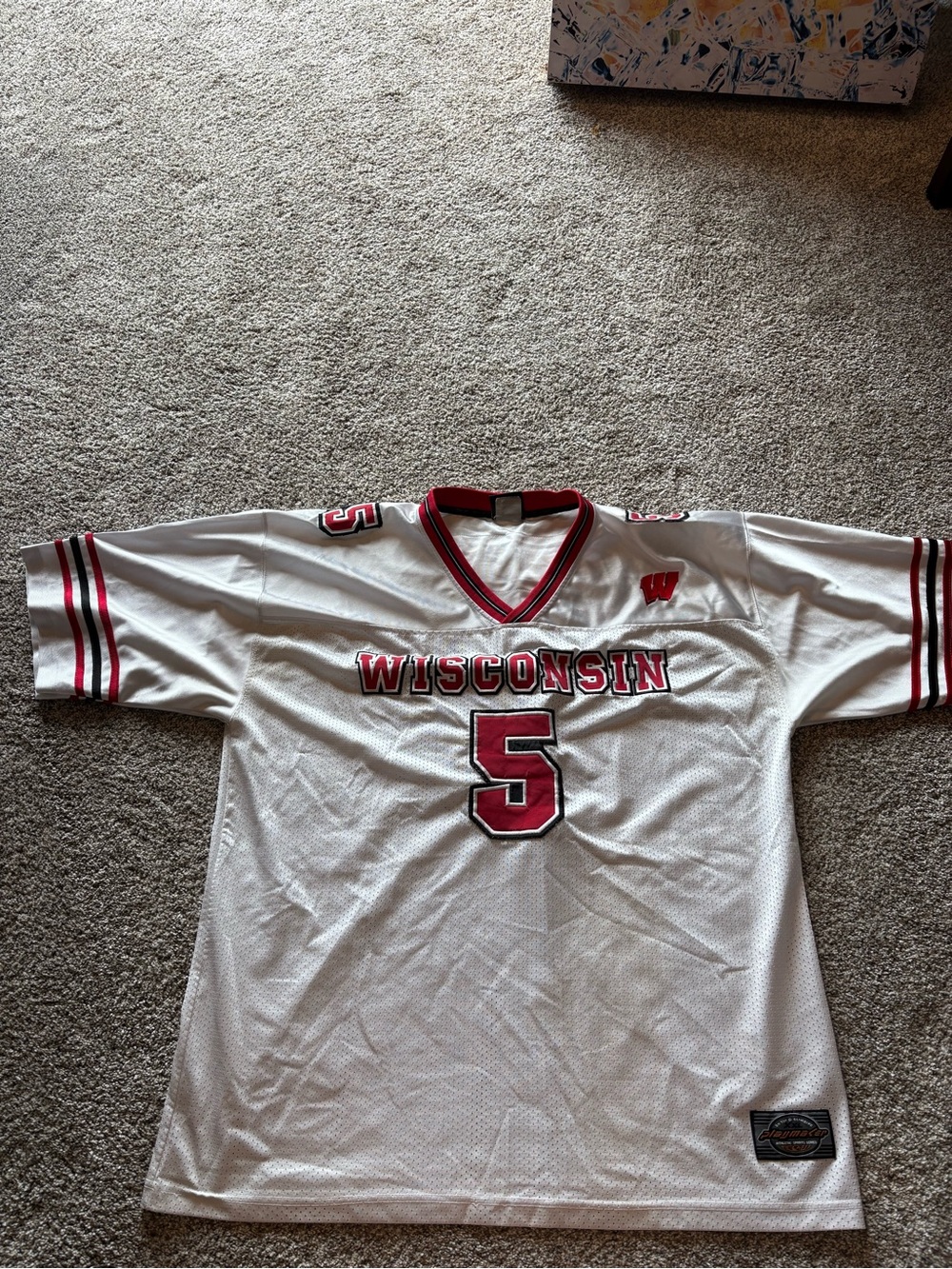 Wisconsin White Red Number 5 Jersey